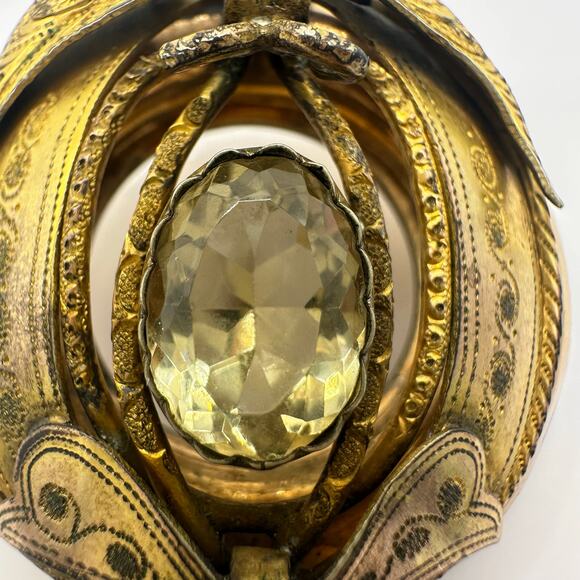 Antique Victorian 12kt gold gilt & 10kt solid base genuine citrine pendant - Picture 3 of 10